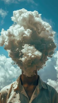 A man with a cloud of white smoke covering his face
