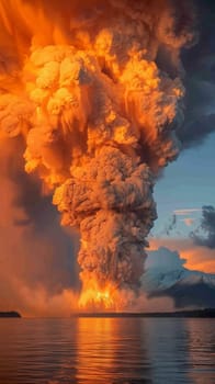 A large cloud of smoke rising from the ocean