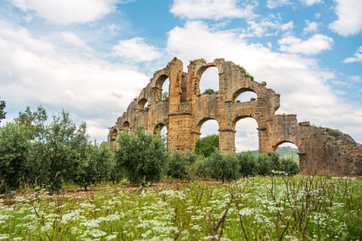 Aqueducts in the ancient city of Aspendos in Antalya, Turkey