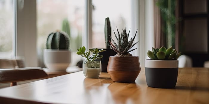 Succulent Houseplants Growing In Pots On A Table