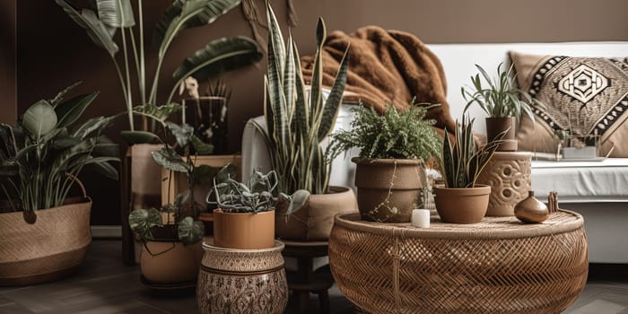 Incredible Indoor Plants And Succulents In Pots In A Comfortable Boho Style Interior