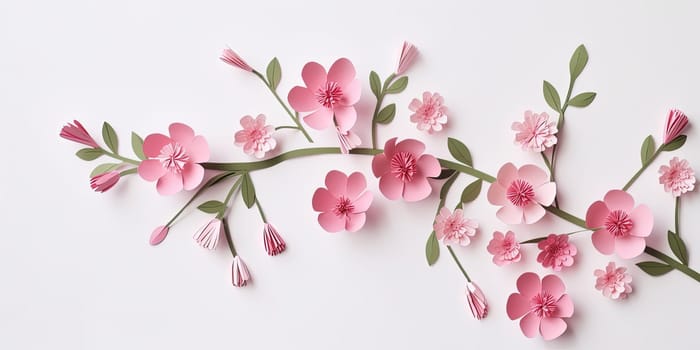 Paper Quilling Of Rose Sakura Branch On A White Background