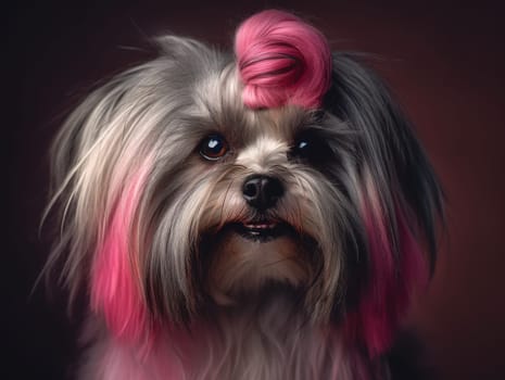 Adorable Small White Yorkshire Terrier With Dyed Hair