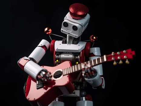 Vintage Android Robot Strumming A Red Guitar
