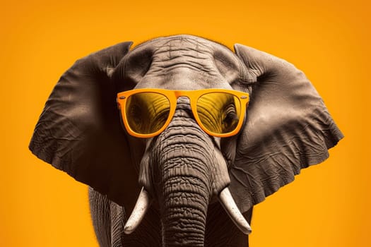 Humorous Elephant Wearing Orange Sunglasses Against An Orange Backdrop