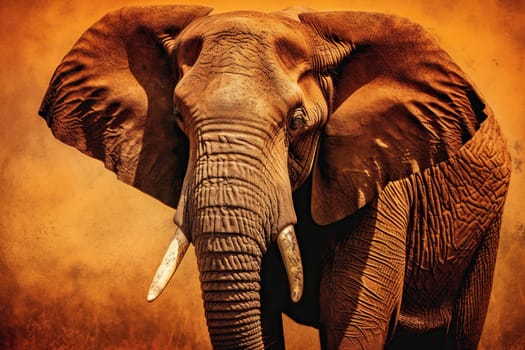 Large African Elephant In Orange Hues