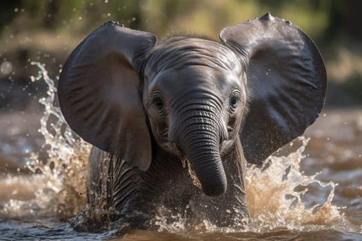 Humorous Baby Elephant Enjoying Water Play