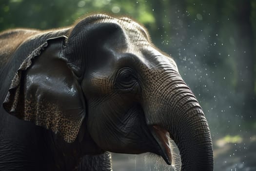 Close Up View Of An Elephant Playing With Water In Its Natural Environment