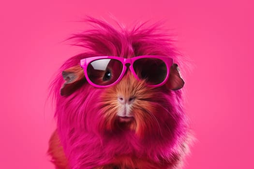 Charming Guinea Pig Wearing Amusing Sunglasses Against A Deep Red Background