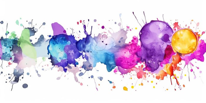 Watercolor Splashes And Drops Painted On A White Background