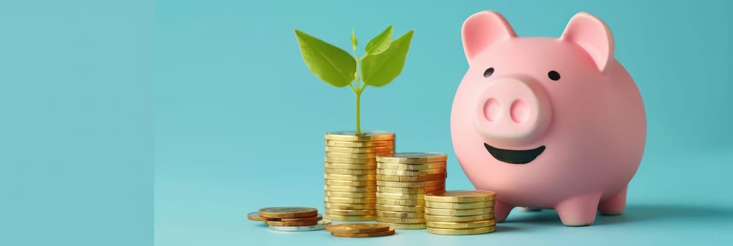 A piggy bank with coins and a plant inside by AI generated image.