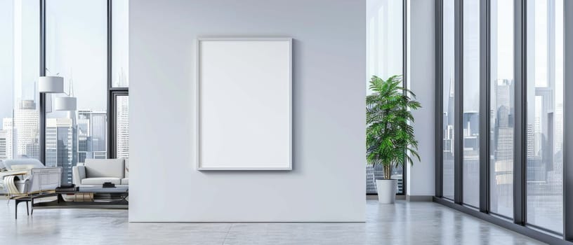 A large white wall with a black frame by AI generated image.