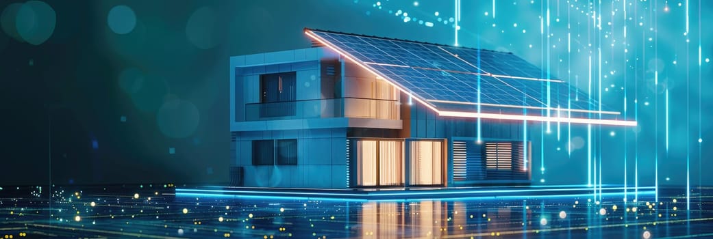 A futuristic house with a solar panel on the roof by AI generated image.