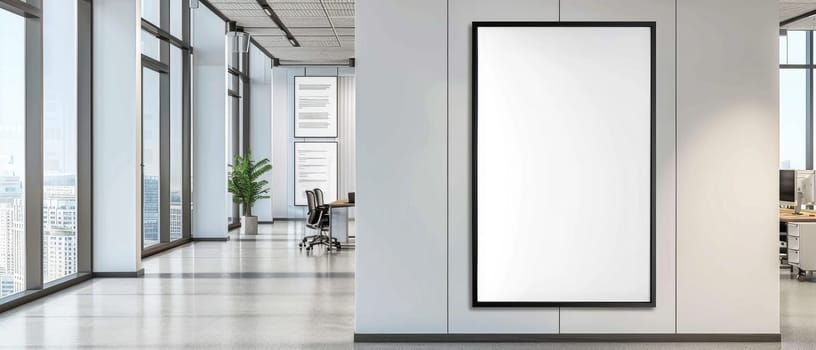 A large white wall with a black frame by AI generated image.