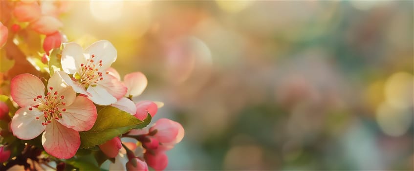 An apple, cherry blossom against a soft spring nature background