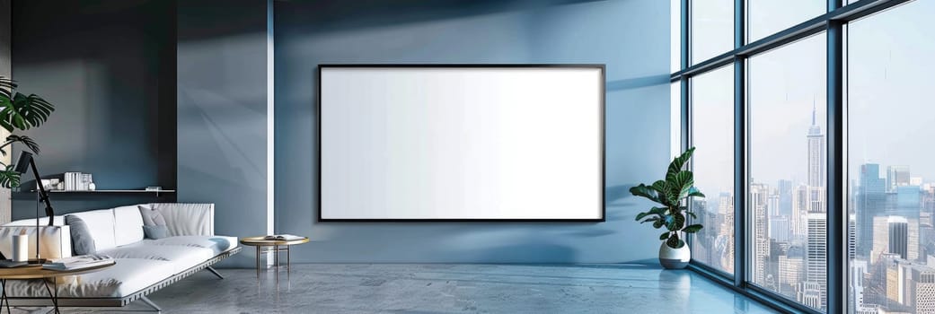 A large white wall with a black frame by AI generated image.