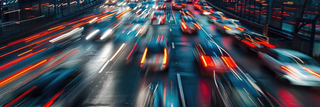 A busy highway with cars and traffic lights by AI generated image.