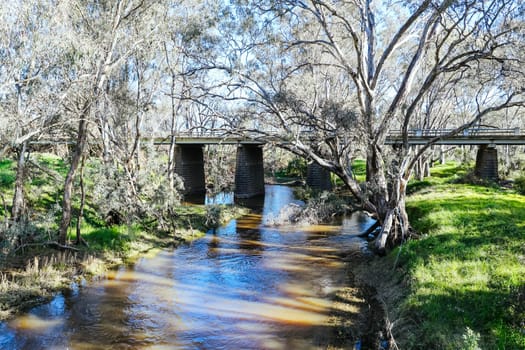 River landscape on the Campaspe River during the afternoon near Axedale in Victoria, Australia.