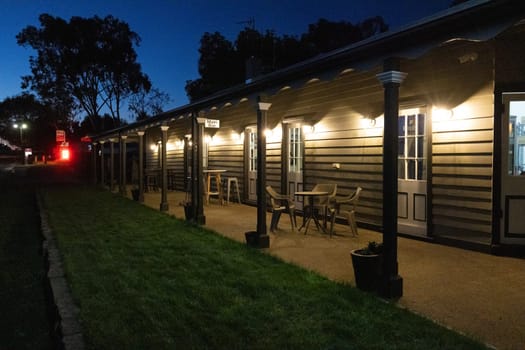 AXEDALE, AUSTRALIA - SEPTEMBER 24: Historic Victorian architecture of the Axedale Tavern on a warm spring evening in Axedale, Victoria, Australia in 2023