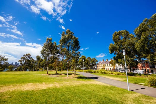 SYDNEY, AUSTRALIA - DECEMBER 03, 2023: The Barangaroo Reserve area and Stargazer Lawn near The Rocks in Sydney, New South Wales, Australia.