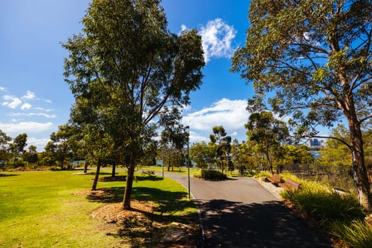 SYDNEY, AUSTRALIA - DECEMBER 03, 2023: The Barangaroo Reserve area and Stargazer Lawn near The Rocks in Sydney, New South Wales, Australia.