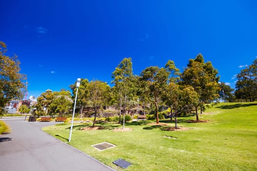 SYDNEY, AUSTRALIA - DECEMBER 03, 2023: The Barangaroo Reserve area and Stargazer Lawn near The Rocks in Sydney, New South Wales, Australia.