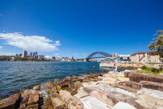 SYDNEY, AUSTRALIA - DECEMBER 03, 2023: The Barangaroo Reserve area and Marrinawi Cove near The Rocks in Sydney, New South Wales, Australia.