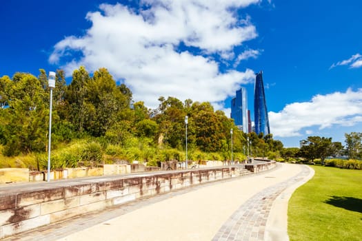 SYDNEY, AUSTRALIA - DECEMBER 03, 2023: The Barangaroo Reserve area of Sydney near The Rocks in Sydney, New South Wales, Australia.