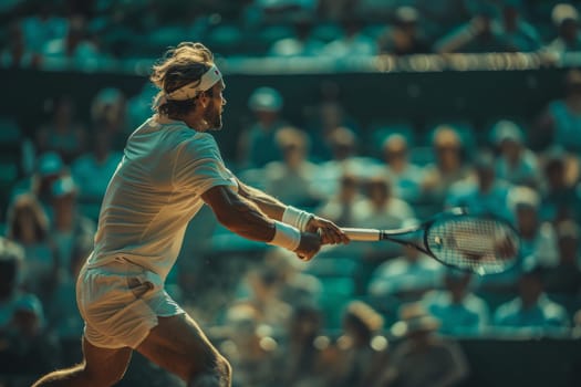 A tennis player is swinging a racket at a yellow ball.