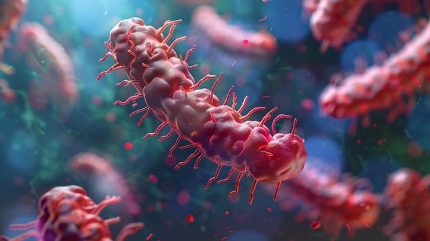 Close-up digital illustration of Streptococcal bacteria, microscopic view of pathogen responsible for infections such as pharyngitis, scarlet fever