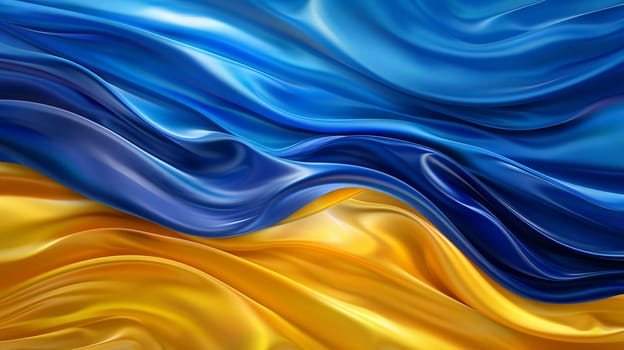 Vibrant silk waves in Ukraine flag colors, symbol of national pride, elegant background texture for patriotic concepts, Ukrainian identity.