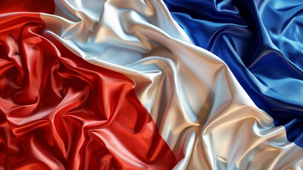 Silk texture close-up, symbolizing French patriotism, national pride, luxury, elegance, flowing fabric for creative projects