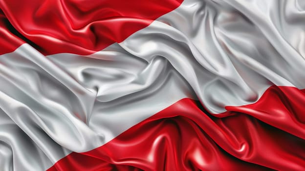 Close-up of silk textured fabric flowing wavy form - national flag of Austria represents patriotism, European culture, identity.