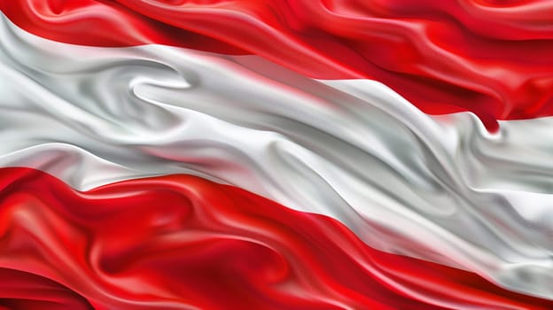 This image captures flowing silk fabric patterned in vibrant red, white colors, representing Austria's flag. Perfect for themes of patriotism, culture, and national events.