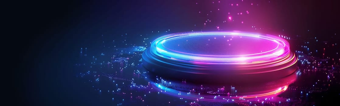 A colorful, glowing circle with a purple and blue hue by AI generated image.