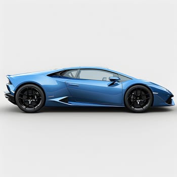 A sleek blue car with black alloy wheels sits on a crisp white background, showcasing its sharp hood, automotive lighting, and glossy automotive tires