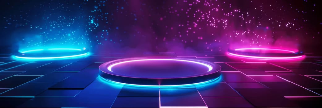 A blue and purple background with three glowing circles by AI generated image.