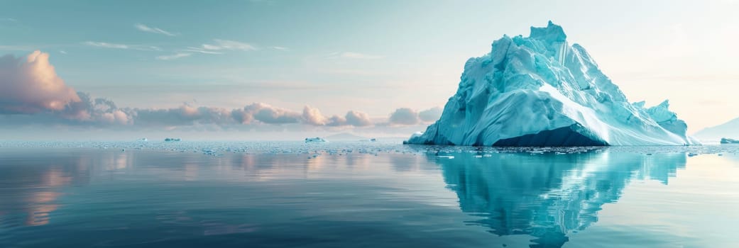 A large ice block is floating in the ocean by AI generated image.