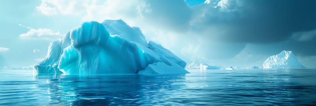 A large ice block is floating in the ocean by AI generated image.