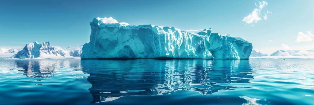 A large ice block is floating in the ocean by AI generated image.