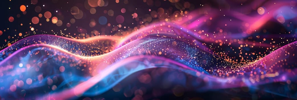 A colorful wave of light with a purple and blue background by AI generated image.