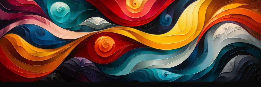 A colorful painting of a wave with a blue and yellow swirl by AI generated image.