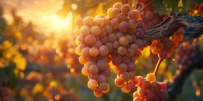 Multiple ripe grapes clustered together on a vine, ready for harvest.