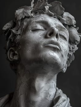 Antique sculpture depicting a man with eyes shut, showcasing a moment of reflection or meditation.