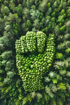 A birds eye view captures a single tree standing amidst the dense forest, showcasing the lush greenery and natural surroundings.