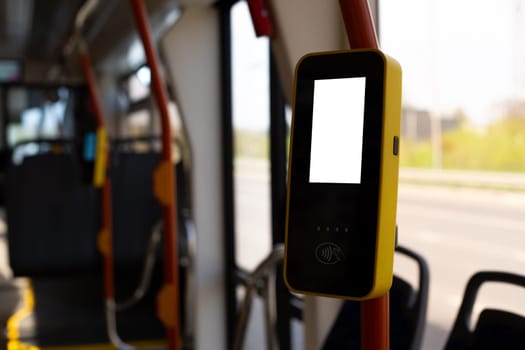 Validator for paying for travel in modern public transport, paying with a bank card for travel in public transport, contactless payment technology