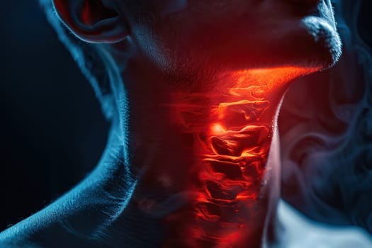 X-ray image of a man with a sore throat or neck. Medicine and health concept.