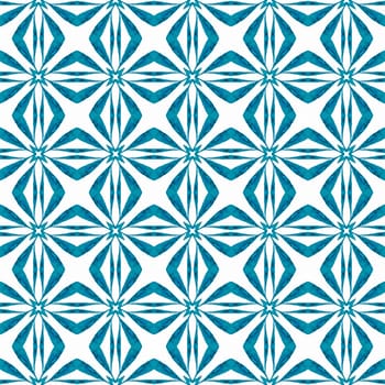 Watercolor ikat repeating tile border. Blue classic boho chic summer design. Textile ready appealing print, swimwear fabric, wallpaper, wrapping. Ikat repeating swimwear design.