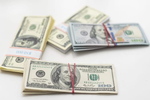 dollar bills of different amounts. Image of the dollar bills in vertical on white background. High quality photo