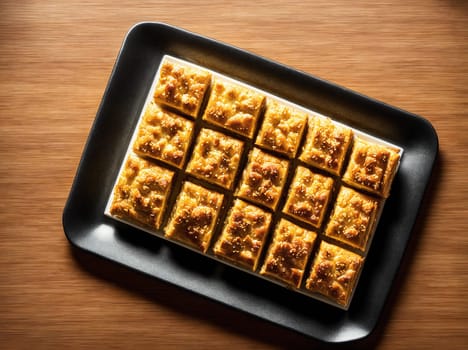 The image is a tray filled with small, rectangular pieces of white cake.